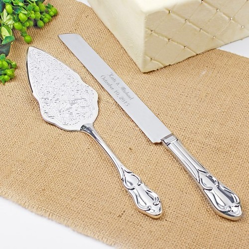 Embossed Silver Wedding Cake Serving Set Engraved ...