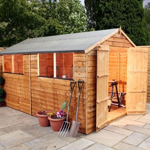 12x8 Wooden Apex Shed Overlap Garden Sheds Double Door Felt &amp; OSB Roof 