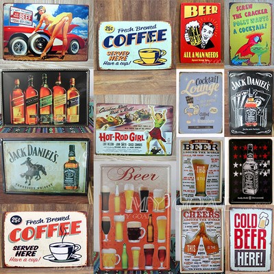 Vintage Metal Sign Tin Plaque Home Bar ...