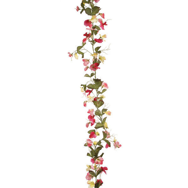 6ft artificial silk Sweetpea garland Spring flowers Pink / Yellow