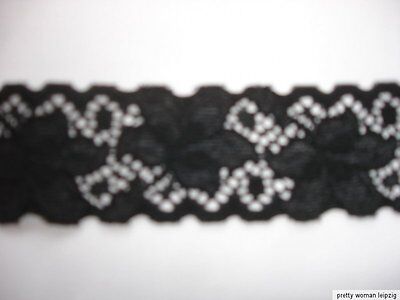 5 Lfm breite elastische Spitze 1,00€/m schwarz Blumenmotiv 3,5cm breit TA55