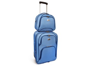 BAGAGE KINSTON VALISE CABINE + VANITY SOUPLE TISSU BLEU