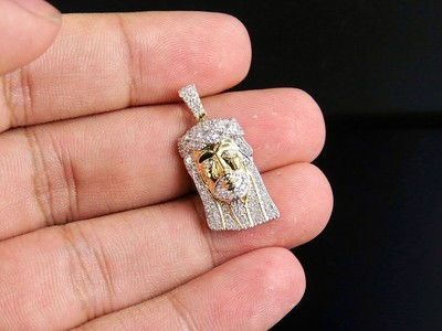 Pre-owned Jewelry Unlimited Solid 10k Yellow Gold Genuine Diamond Jesus Face Pendant Charm 1/2 Ct 1.2"