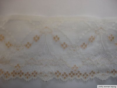 3 Lfm breite elastische Spitze 1,65€/m natur, beige Blumenmotiv 8,7cm breit TA54