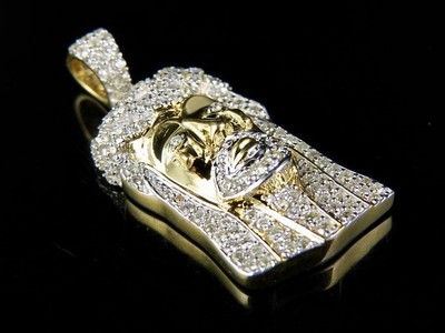 Pre-owned Jewelry Unlimited Solid 10k Yellow Gold Genuine Diamond Jesus Face Pendant Charm 1/2 Ct 1.2"