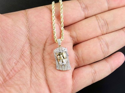 Pre-owned Jewelry Unlimited Solid 10k Yellow Gold Real Diamond Jesus Face Pendant Charm Chain Combo 1/2 Ct In G-h