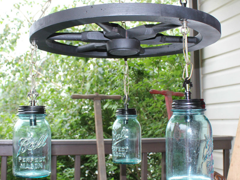 How to Make a Mason Jar Wagon Wheel Chandelier eBay
