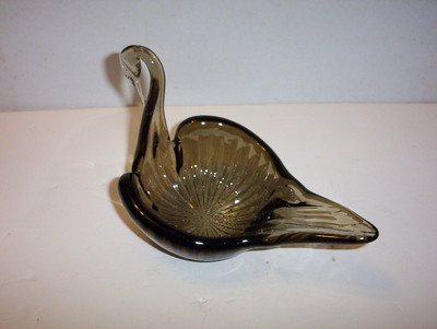 Vintage Hand Blown Swan Murano Style Candy Dish Bowl