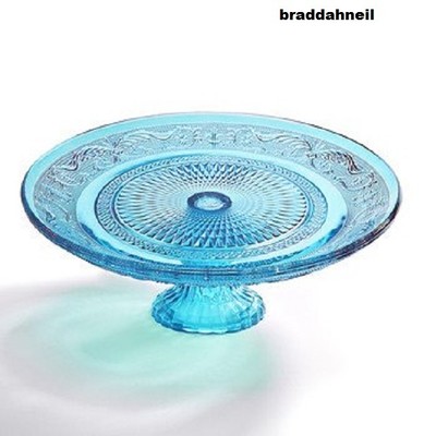 Blue Glass Circle Cake Stand Cookie Pie ...