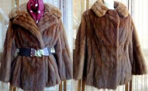 CLEARANCE - Fine Mahogany Mink Fur Jacket Coat  10 12 M Made in Canada Vintage Free Scarf and Belt Petite Brown