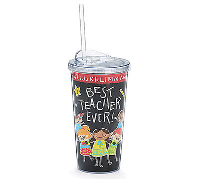 Best Teacher Ever Insulated Tumbler Cup 20 oz Clear Lid and Straw Gift
