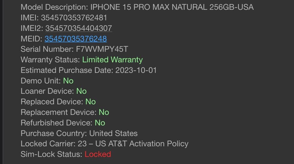 Apple iPhone 15 Pro Max - 256 GB - Natural Titanium (AT&T) *READ*