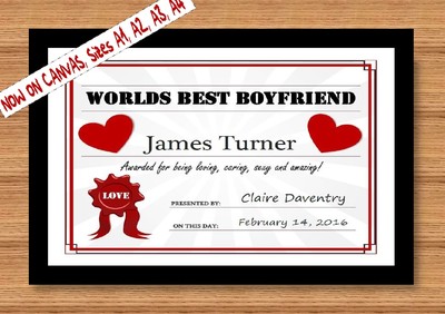 Personalised best boyfriend wife girlfriend wife certificate valentines a4 print