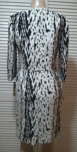 Pre-owned Kasper Black-ivory Printed Dress With Beaded Collarless 3/4 Sleeves Jacket 4