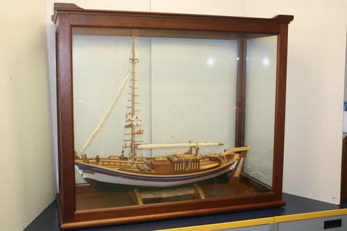 Greek Fishing Boat Trehantiri with Cherry Display Case - Handcrafted Masterpiece