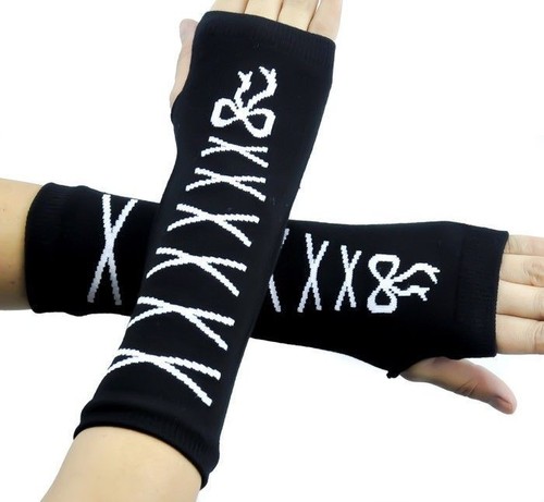 Black-with-White-Laces-Ribbons-Elastic-Fingerless-Arm-Warmer-Elbow-Long-Gloves