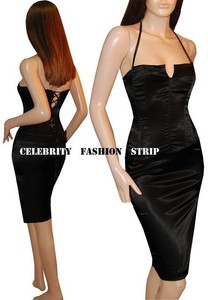 ... ! SEXY BLACK SATIN HALTER CORSET CELEBRITY STYLE DRESS Size 18 (XXL