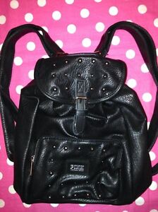New Victoria Secret Pink Black Faux Leather Mini Backpack Handbag Tote Bag | eBay