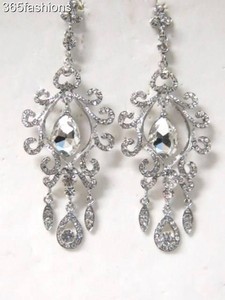 chandelier STYLE BOHO LARGE SILVER RHINESTONE CHANDELIER  floral EARRINGS FLORAL vintage VINTAGE