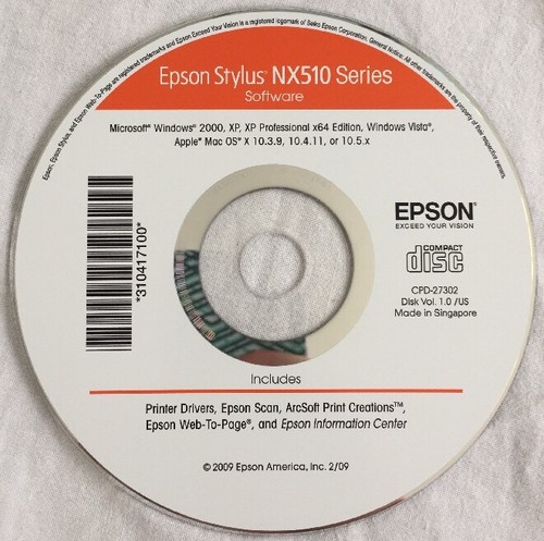 Epson Stylus NX510 Series Printer Software Disc (Win/Mac) 2009 Printers