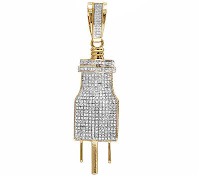 Pre-owned Jewelry Unlimited Men's Real Diamond 10k Yellow Gold Fuse Plug Charm Custom Pendant 4/5ct 2.1"