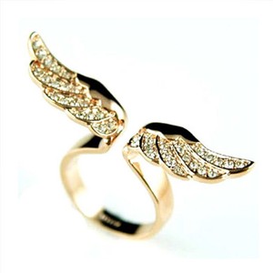 1pc Womens Vintage Fashion New Style Angel Wing Gold Plated Crystal Lovely Ring