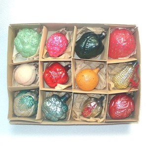 Box 12 Antique Figural Feather Tree Glass Christmas Ornaments