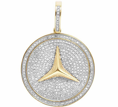 Pre-owned Jewelry Unlimited Men's 10k Yellow Gold Mercedes Medallion Genuine Diamond Pendant Charm 1 Ct 1.5" In I-j