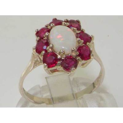 Pre-owned Gems Of America 10k White Gold Natural Opal & Ruby Womens Cluster Ring - Sizes 4 To 12 In Multicolor