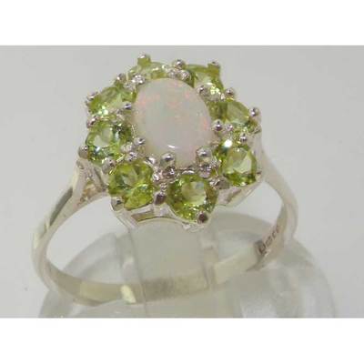 Pre-owned Gems Of America 10k White Gold Natural Opal & Peridot Womens Cluster Ring - Sizes 4 To 12 In Multicolor