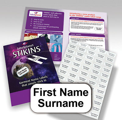 STIKINS® Name Labels NO NEED TO IRON ON/SEW, Stick In School Clothing Tapes Tags
