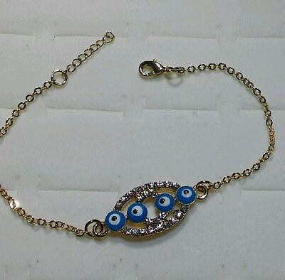 14k Gold Plated Best Hamsa Evil Eye Good Luck Nazar Designer Bracelet 7.5 (Best Evil Eye Jewelry)