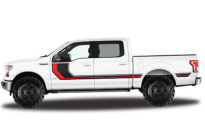 Vinyl Decal Wrap RALLY STRIPE 2 for Ford F-150 15-17 SuperCrew 5.5 Bed BLK + RED