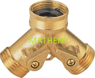 Solid Brass 2-Way Y Water Hose Connector ...