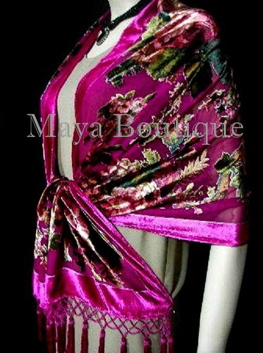 Fuschia-Wrap-Scarf-Shawl-Silk-Burnout-Velvet-English-Rose-Beaded-Maya-Matazaro
