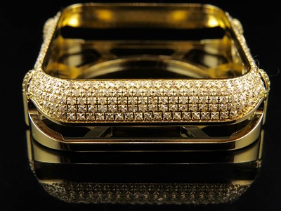 Pre-owned Jewelry Unlimited Apple I Watch Genuine Diamond Yellow Gold Watch 42mm Bezel Capsule Case 2.50ct.