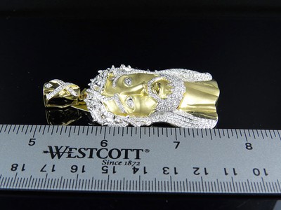 Pre-owned Jewelry Unlimited Mens Yellow Gold Jesus Face Piece Genuine Diamond 2.5 Inch Pendant Charm 6.0ct.