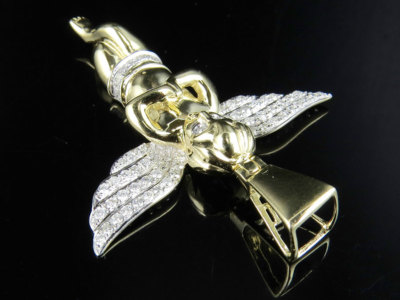 Pre-owned Jewelry Unlimited Men's 10k Yellow Gold Praying Angel Genuine Diamond Pendant Charm 0.88ct 1.8" In G-h