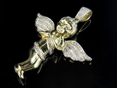 Pre-owned Jewelry Unlimited Real Diamonds 10k Yellow Gold Men's Angel Cherub Pendant Charm 0.60ct 2.0" In H-i