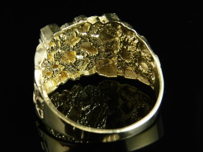 Pre-owned Jewelry Unlimited Real Men's 10k Yellow Gold Nugget Style Large Custom Designer Fancy Ring