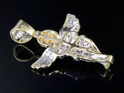 Pre-owned Jewelry Unlimited Men's 10k Yellow Gold Genuine Diamond Cherub Angel Pendant Charm Chain Set 0.... In H-i