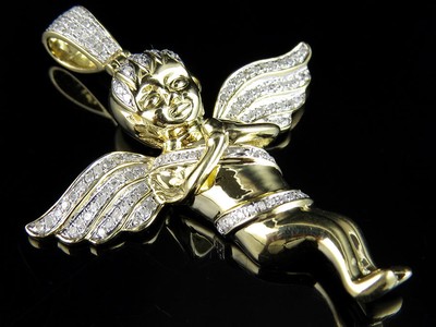 Pre-owned Jewelry Unlimited Real Diamonds 10k Yellow Gold Men's Angel Cherub Pendant Charm 0.60ct 2.0" In H-i