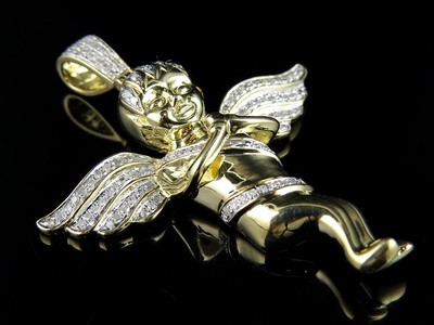 Pre-owned Jewelry Unlimited Real Diamonds 10k Yellow Gold Men's Angel Cherub Pendant Charm 0.60ct 2.0" In H-i