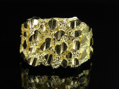 Pre-owned Jewelry Unlimited Real Men's 10k Yellow Gold Nugget Style Large Custom Designer Fancy Ring