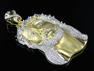 Pre-owned Jewelry Unlimited Mens Yellow Gold Jesus Face Piece Genuine Diamond 2.5 Inch Pendant Charm 6.0ct.