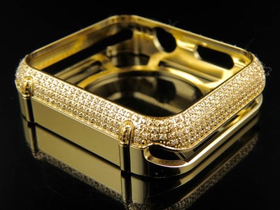 Pre-owned Jewelry Unlimited Apple I Watch Genuine Diamond Yellow Gold Watch 42mm Bezel Capsule Case 2.50ct.