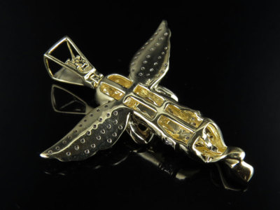 Pre-owned Jewelry Unlimited Men's 10k Yellow Gold Praying Angel Genuine Diamond Pendant Charm 0.88ct 1.8" In G-h