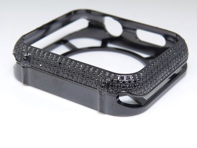 Pre-owned Jewelry Unlimited Apple I Watch Genuine Black Diamond Pvd Watch 42mm Bezel Capsule Case 2.50ct.