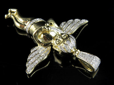 Pre-owned Jewelry Unlimited Real Diamonds 10k Yellow Gold Men's Angel Cherub Pendant Charm 0.60ct 2.0" In H-i