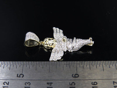 Pre-owned Jewelry Unlimited Men's 10k Yellow Gold Genuine Diamond Cherub Angel Pendant Charm Chain Set 0.... In H-i